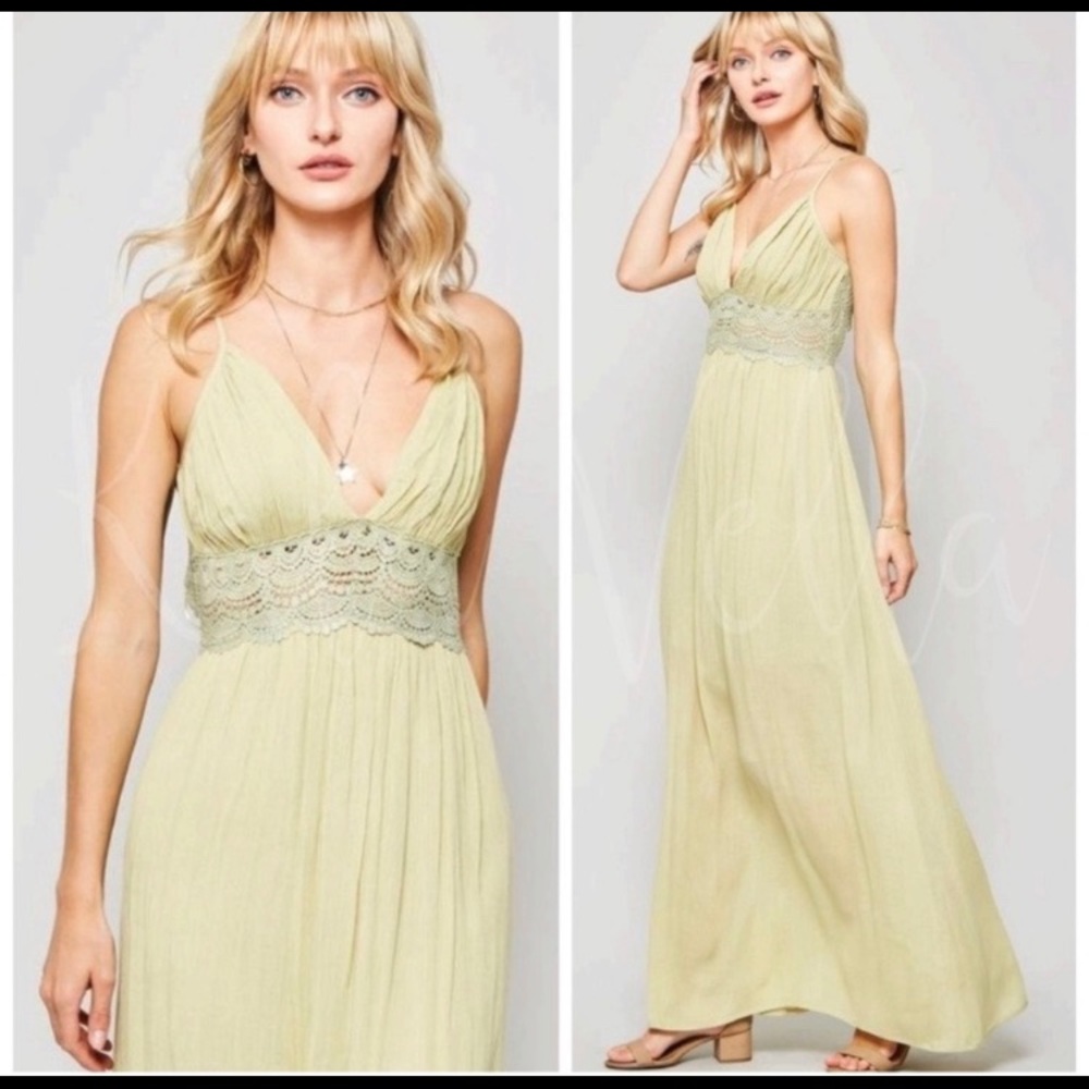 Sage boho lace maxi dress